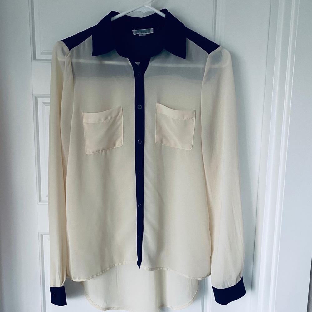 Navy & Cream Color Block Blouse